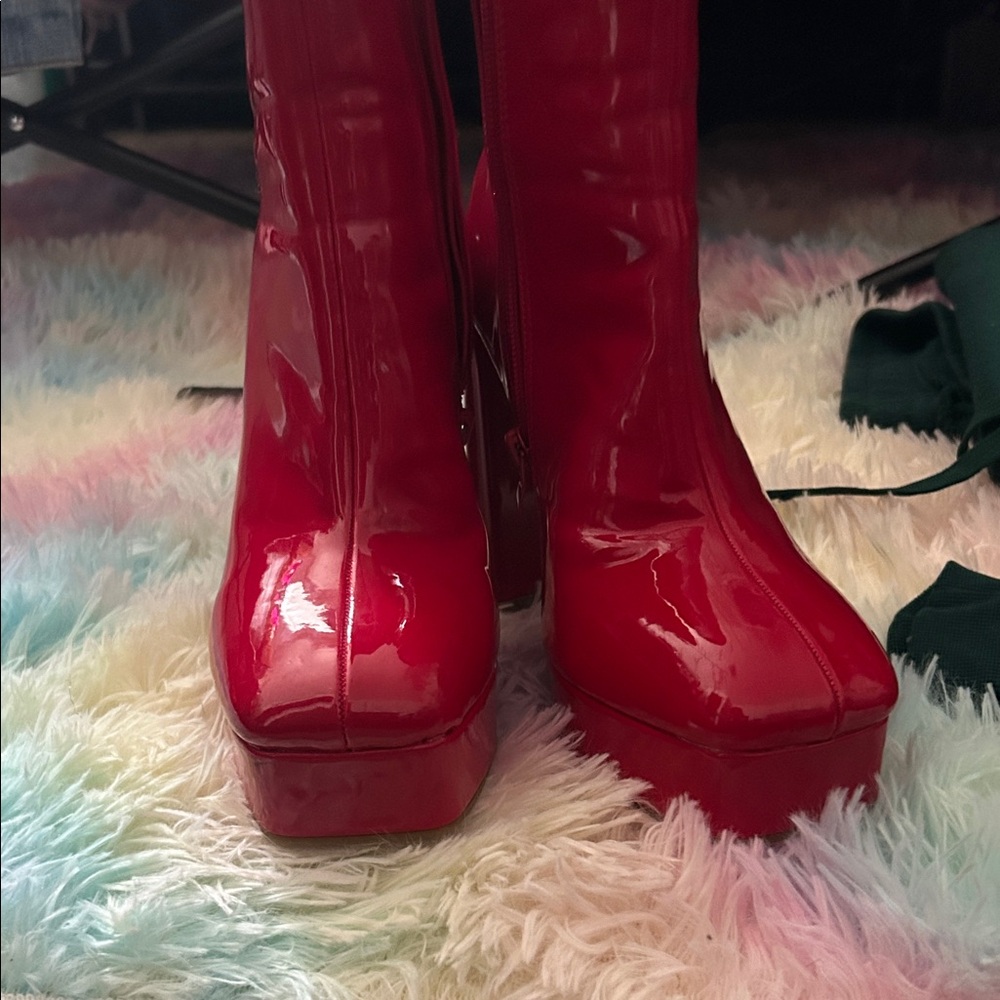 SHEIN Glossy Red Heeled Boots